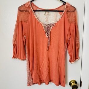 Orange and cream floral lace blouse